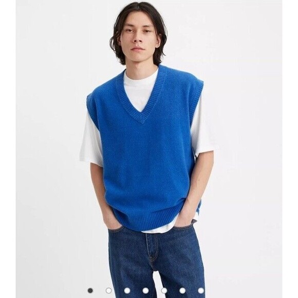 Levi's Sweater Vest Royal Blue Knit Pull Over Mens Medium,Cotton Vneck - Picture 1 of 13